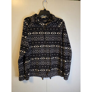Eddie Bauer Woman's Black White 1/4 Zip Fleece Aztec Top Size XL